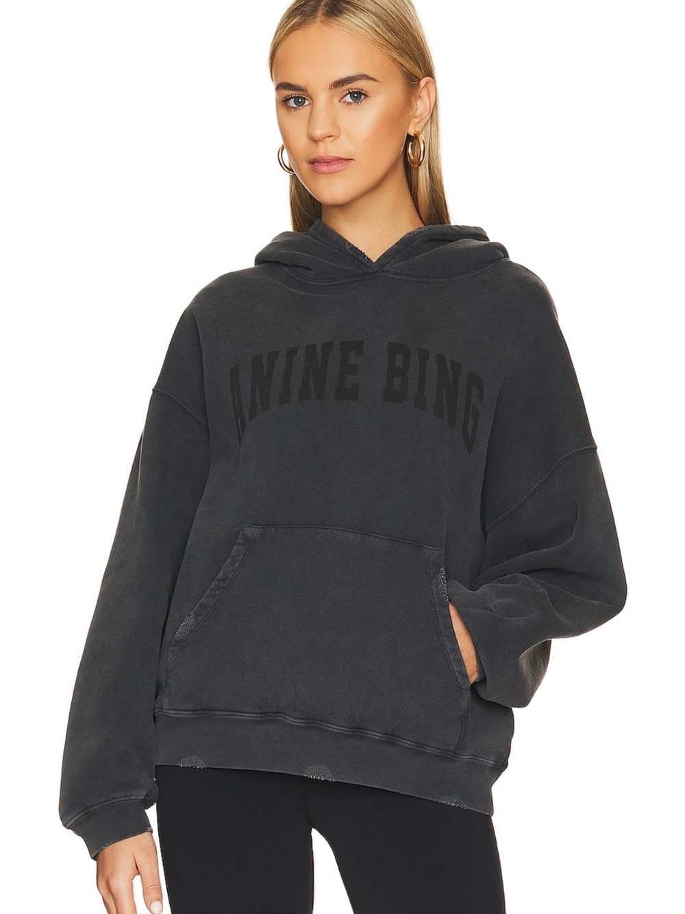 Anine Bing Washed Charcoal Logo Hoodie